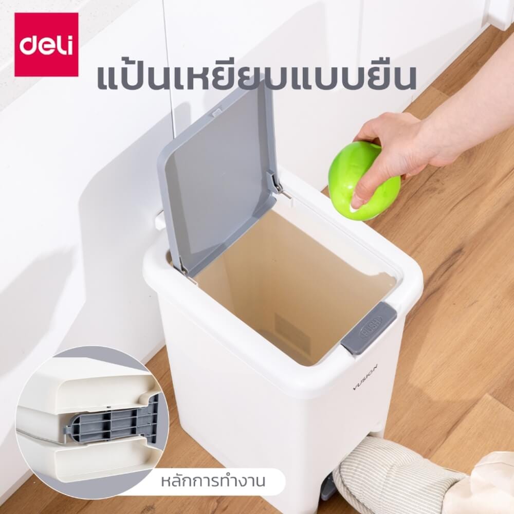 ถังขยะแบบเหยียบ VUSIGN VS1111-GR-01 10ลิตร สีขาวเทา_2