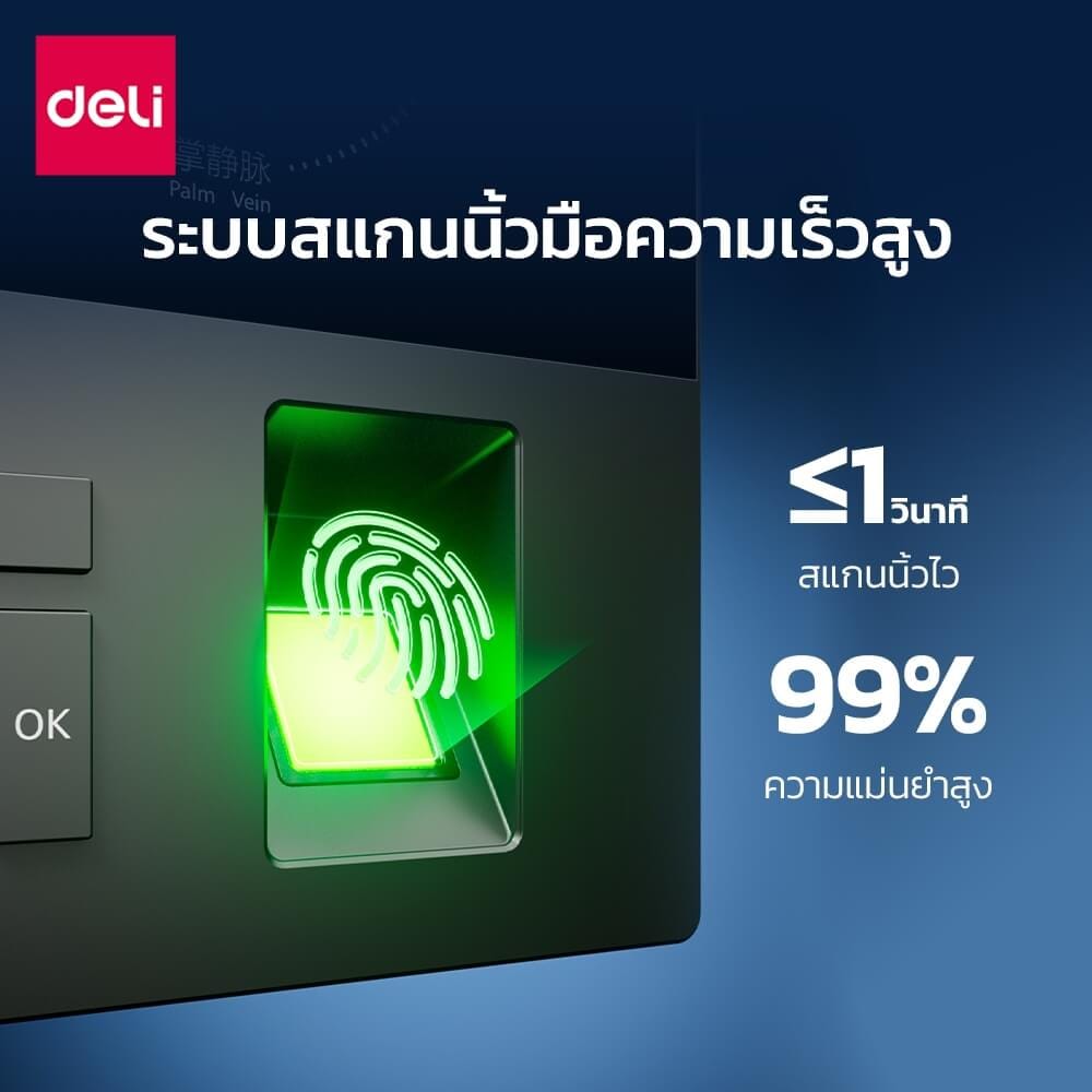 เครื่องสแกนใบหน้าและสแกนลายนิ้วมือ DELI ES174-BK-01 สีดำ