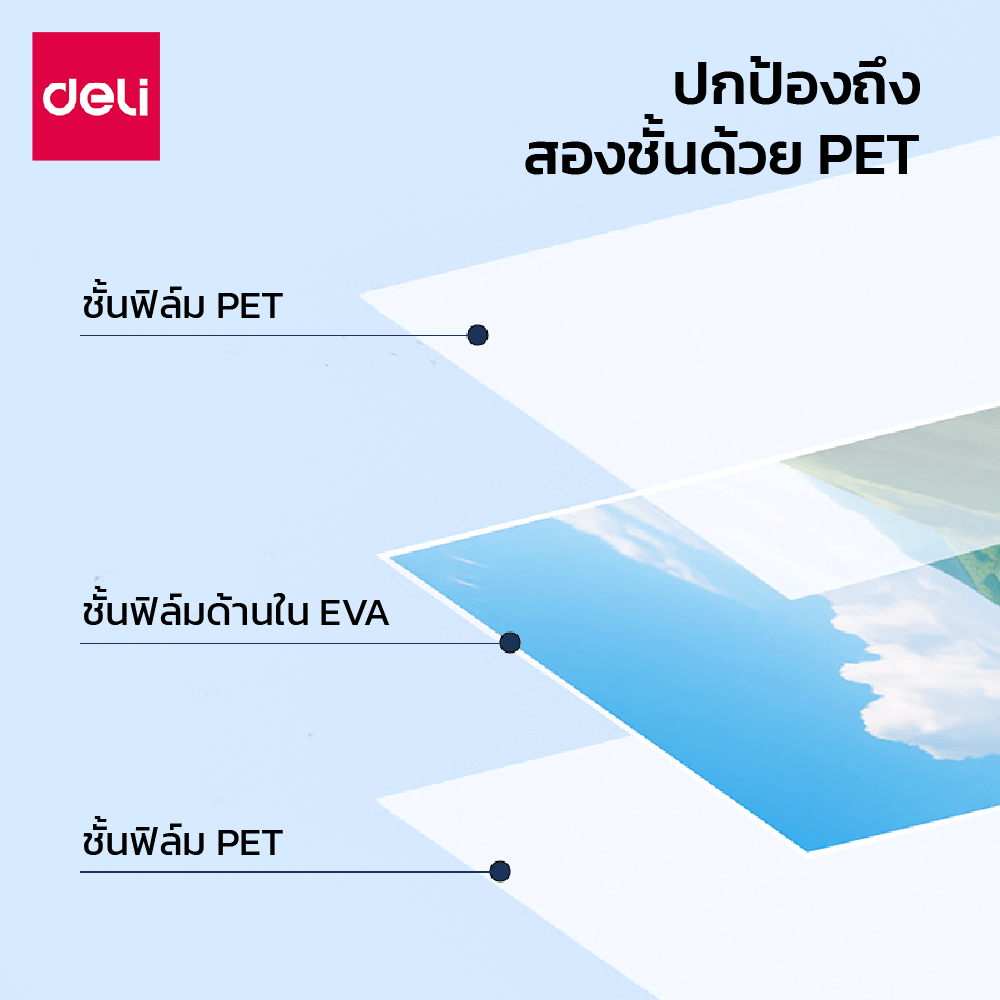 พลาสติกเคลือบบัตร DELI ET171-TP-01 60MIC A4 สีใส (100 แผ่น/กล่อง)_4