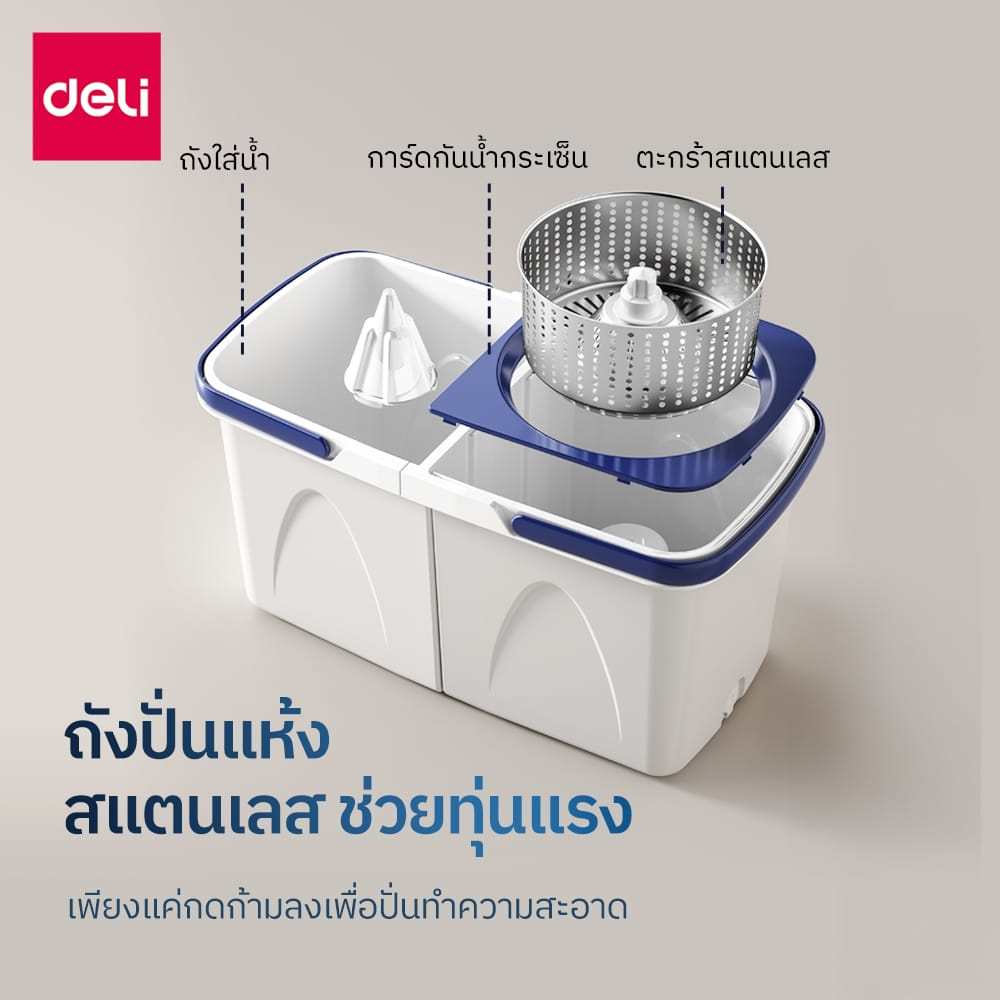 ชุดถังปั่นพร้อมไม้ม็อบ DELI VS1414-WH-01 สีขาว