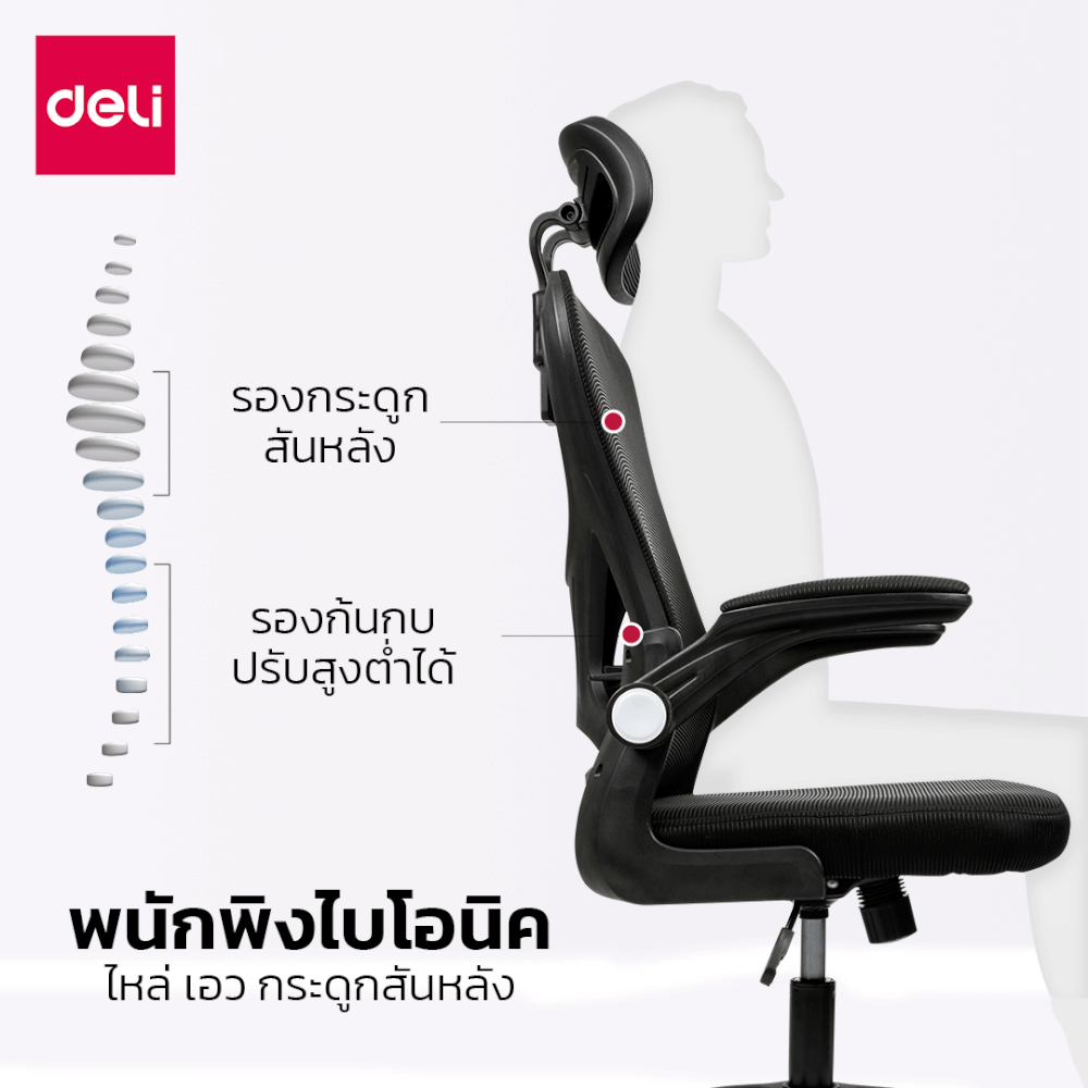 เก้าอี้ทำงาน DELI E4930-BC-01 ปรับสูงได้ 10CM สีดำ