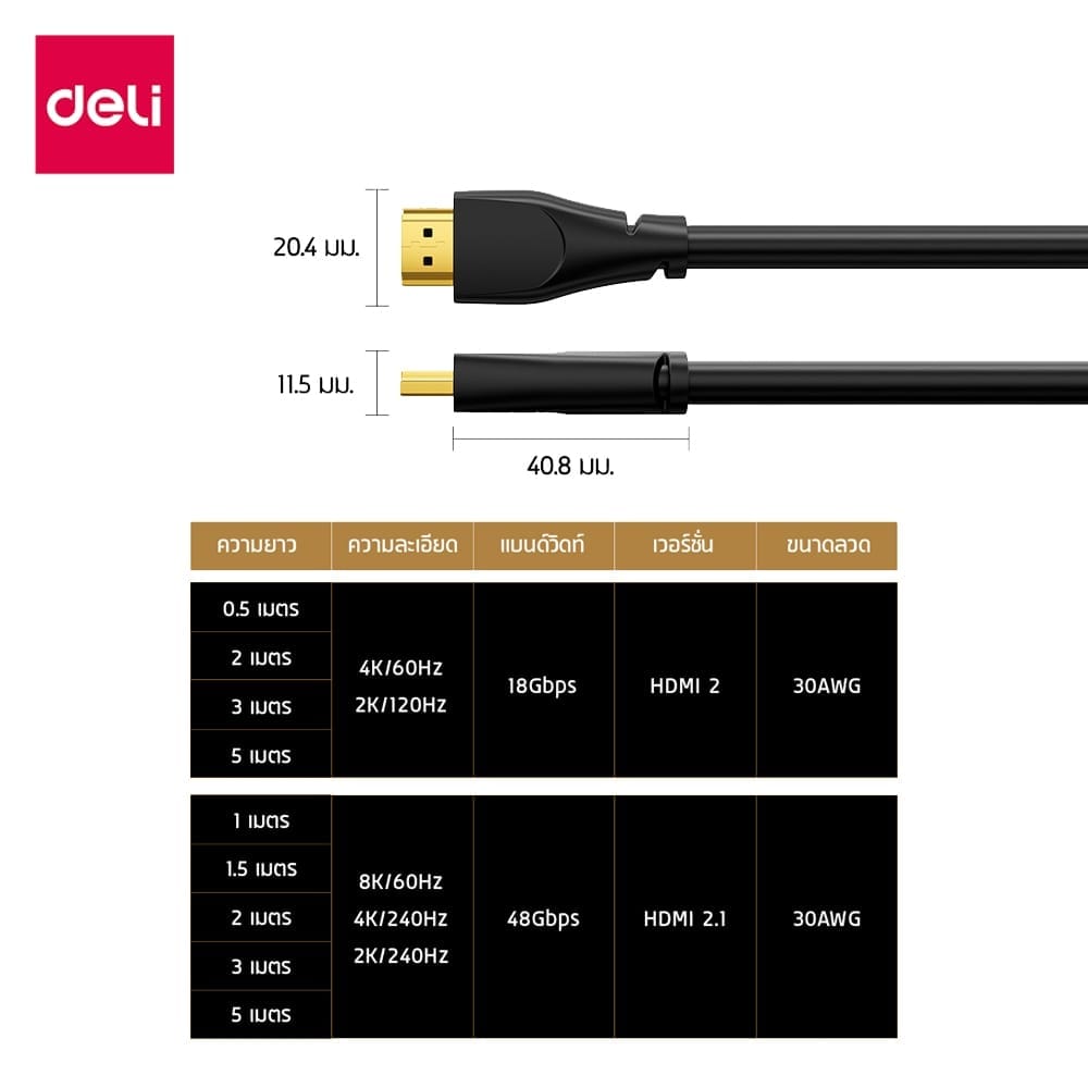 สาย HDMI DELI ET860(02)-BK-01 4K 2ม. สีดำ