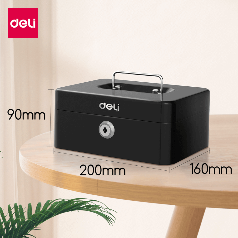 กล่องเหล็กเก็บเงิน DELI ET500-BK-01 กุญแจ สีดำ