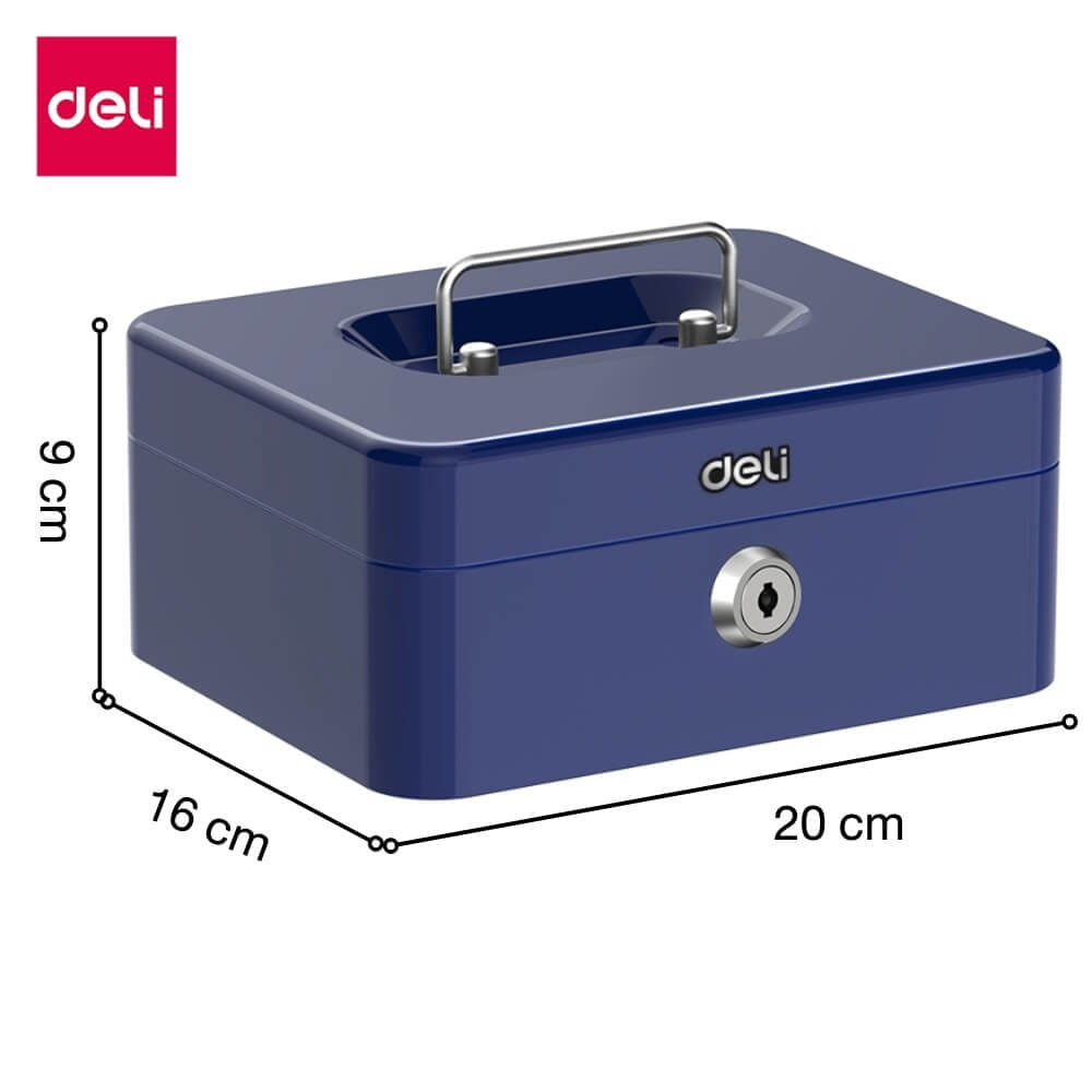 กล่องเหล็กเก็บเงิน DELI ET503-BL-01 กุญแจ สีน้ำเงิน