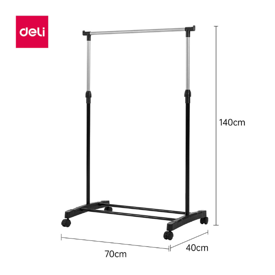 ราวแขวนผ้าบาร์เดี่ยวปรับระดับ DELI VS605-SL-01 40X70X140 ซม. สีดำ
