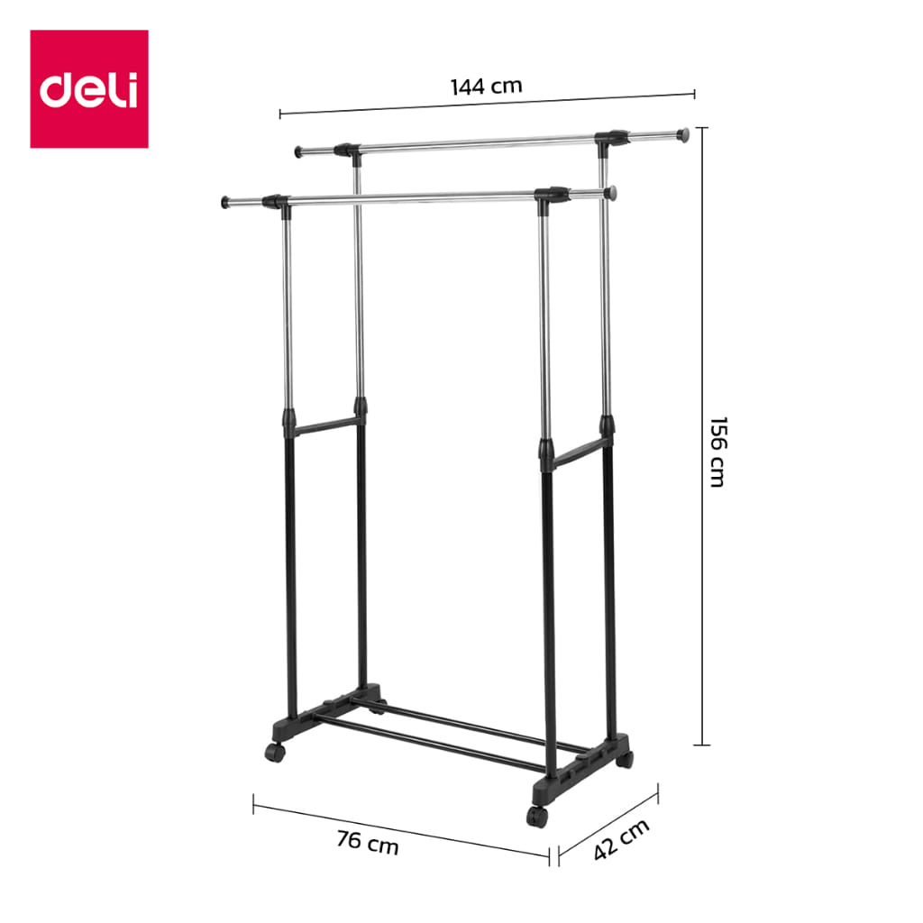 ราวแขวนผ้าบาร์คู่ DELI VS608-SL-01 42X76X156ซม. สีดำ_6