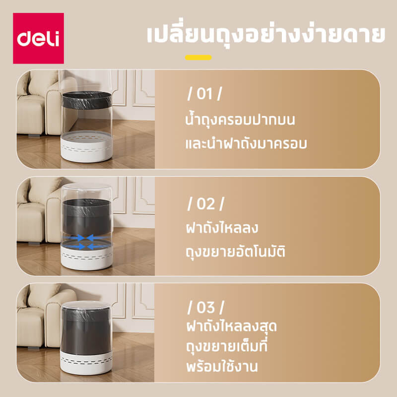 ถังขยะแบบฝากด VUSIGN VS1127-WH-01 สีขาว ขนาด 25X25X31 CM