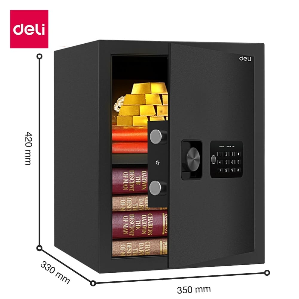 ตู้เซฟนิรภัย 12กก. DELI ET534-BK-01 ปลดล็อคด้วยรหัส 33X35X42ซม. สีดำ