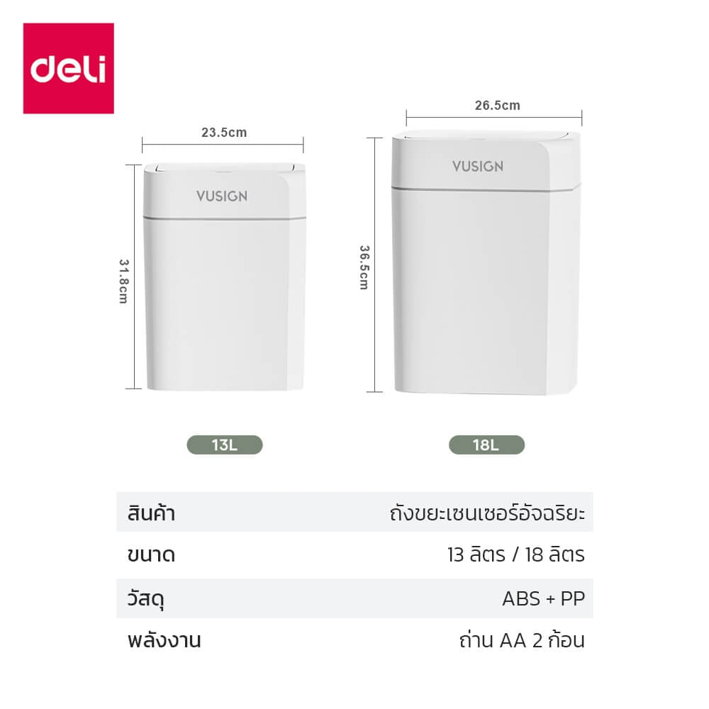 ถังขยะอัจฉริยะ VUSIGN VS1417-WH-01 18ลิตร สีขาว