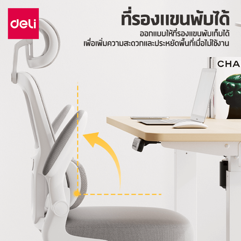 เก้าอี้สุขภาพ DELI E4983-WH-01 ปรับเอนได้ สีเทา
