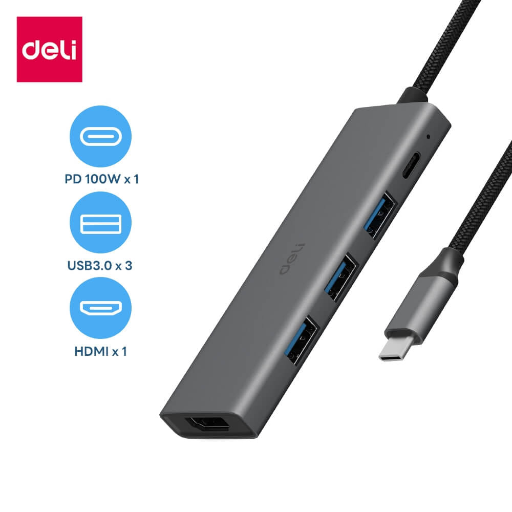 สาย HDMI DELI ET867-GR-01 TYPE-C HDMI 20ซม สีเทา