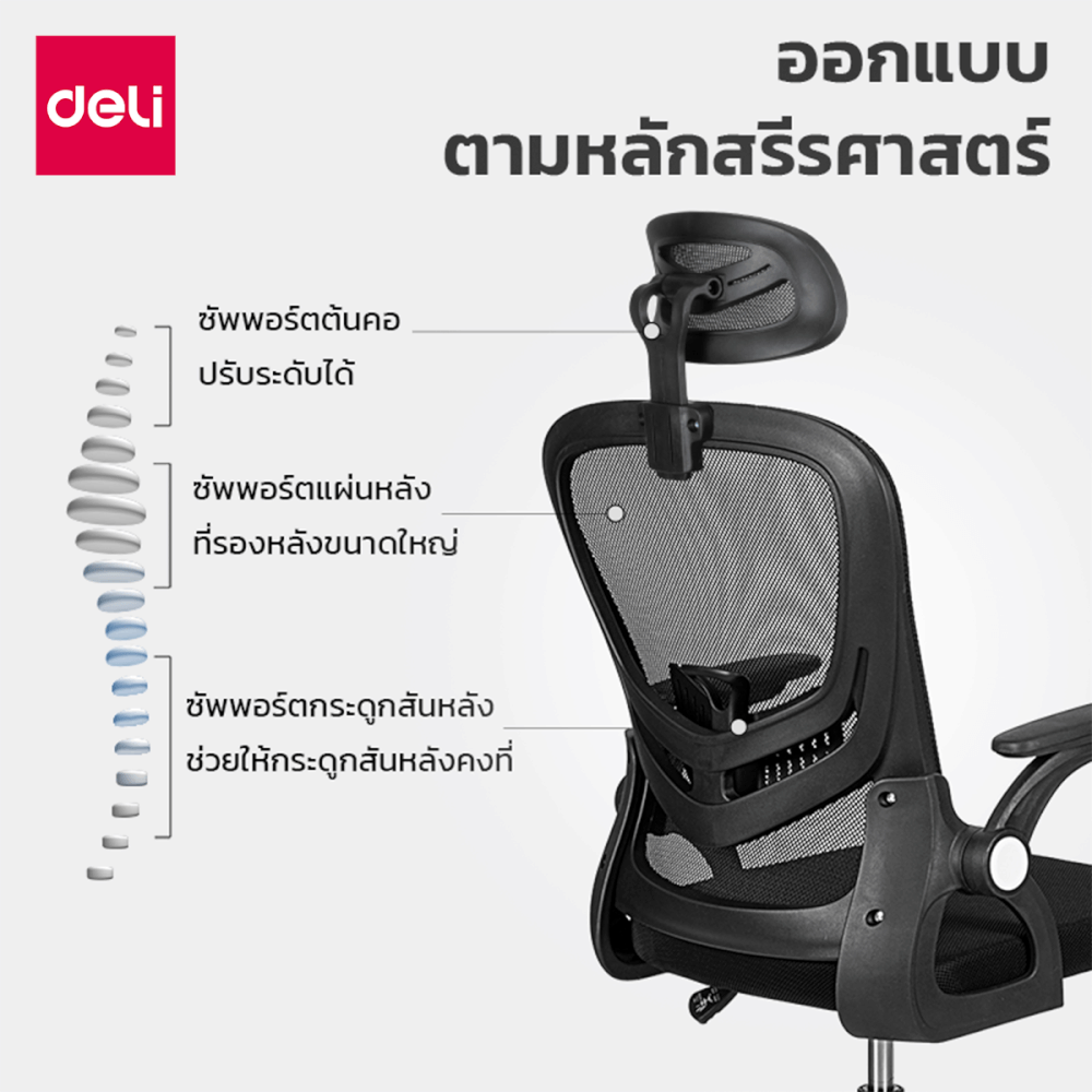เก้าอี้สำนักงาน DELI E4955-WH-01 ปรับที่วางแขนได้ 90&deg; สีขาว