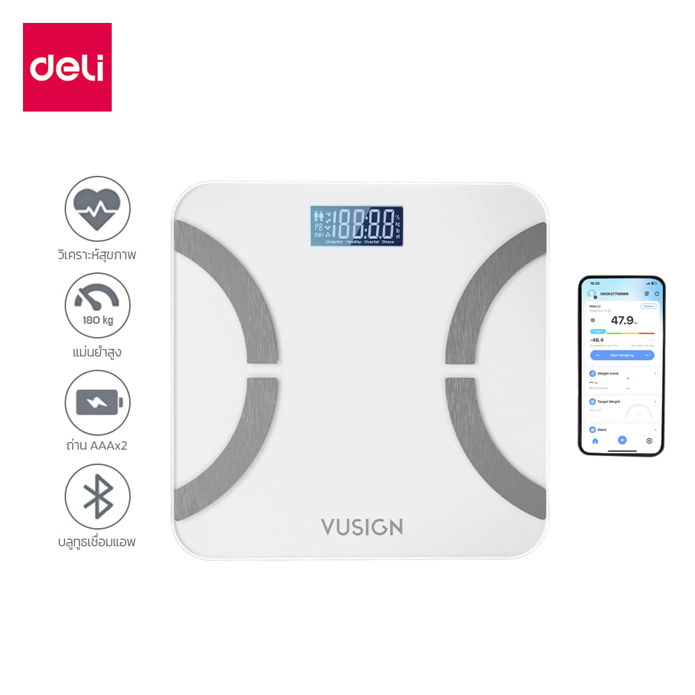 เครื่องชั่งน้ำหนักวัดมวลกาย VUSIGN VS6119-WH-01 สีขาว