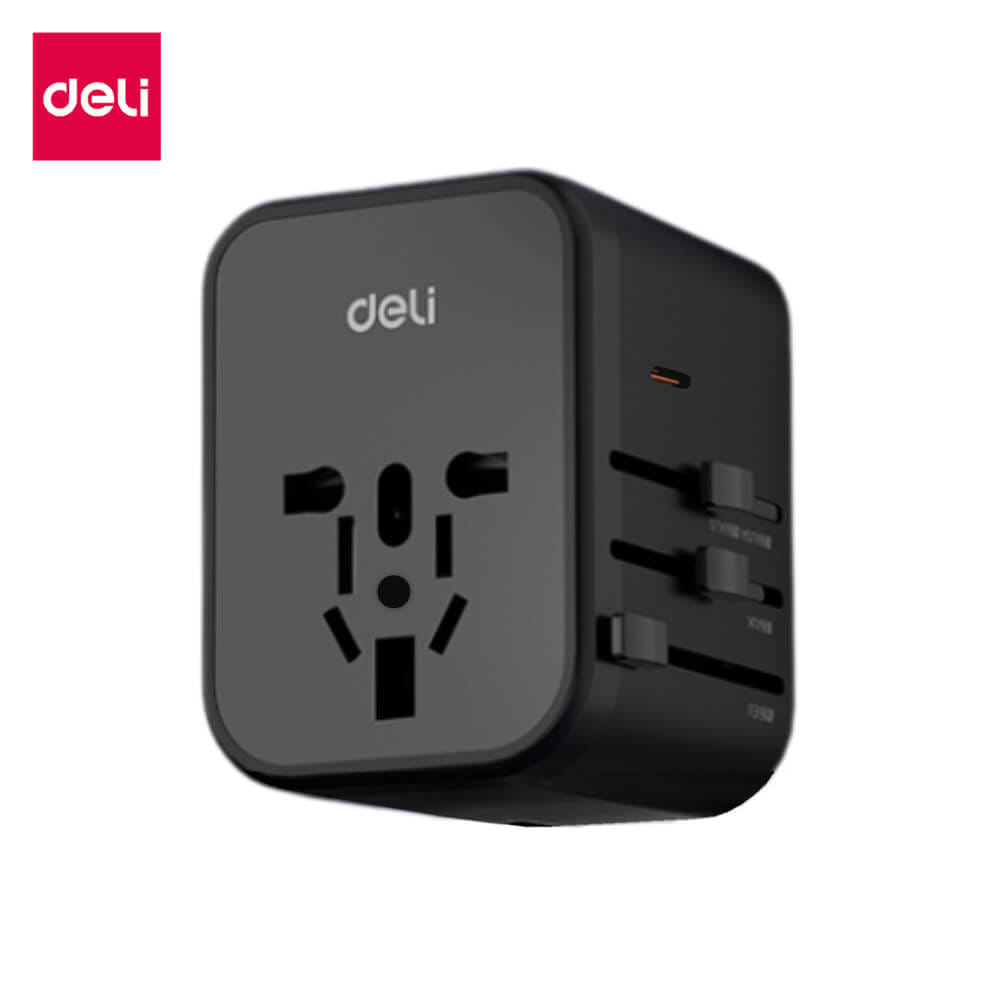 หัวแปลงปลั๊กไฟ DELI ET768-BK-01 สีดำ 2A3C-70W