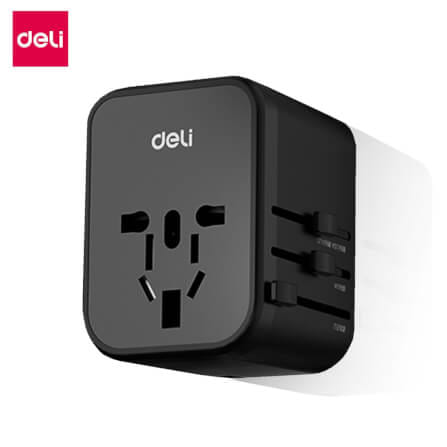 หัวแปลงปลั๊กไฟ DELI ET766-BK-01 สีดำ 1A2C-25W_0