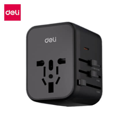 หัวแปลงปลั๊กไฟ DELI ET768-BK-01 สีดำ 2A3C-70W_0