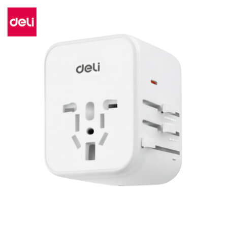 หัวแปลงปลั๊กไฟ DELI ET766-WH-01 สีขาว 1A2C-25W_0