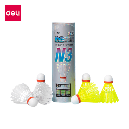 ลูกแบดมินตัน DELI FH181-MX-01 วัสดุไนลอน สีขาว/เหลือง (1 แพ็ค 6 ลูก)_0
