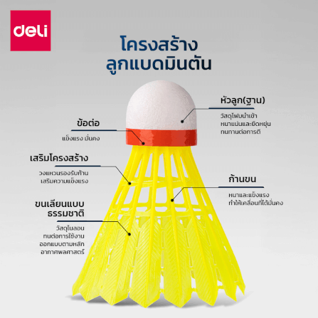 ลูกแบดมินตัน DELI FH181-MX-01 วัสดุไนลอน สีขาว/เหลือง (1 แพ็ค 6 ลูก)_1