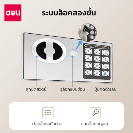 ตู้เซฟนิรภัย DELI ET511-GR-01 ขนาด 17X23X17 CM 3KG สีเทา_1