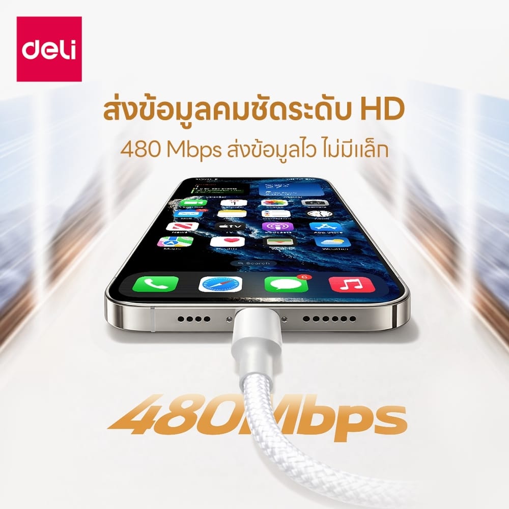 สายชาร์จ DELI ET850(01)-WH-01 C-C 100W 1เมตร สีขาว_3