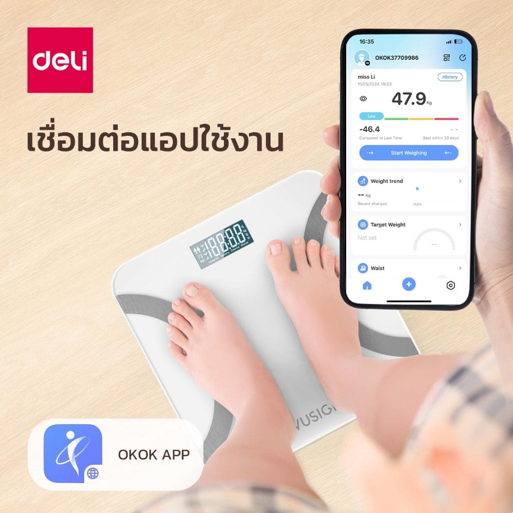 เครื่องชั่งน้ำหนักวัดมวลกาย VUSIGN VS6119-WH-01 สีขาว_3