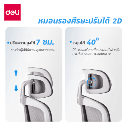 เก้าอี้สุขภาพ DELI E4981-WH-01 รองเอว-พักขา สีเทา_4