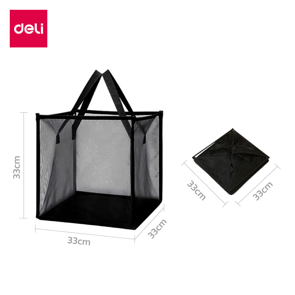 ตะกร้าผ้าเหลี่ยมตาข่าย พับได้ DELI VS621-BK-01 33 ซม. สีดำ_5