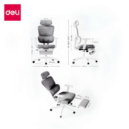 เก้าอี้สุขภาพ DELI E4981-WH-01 รองเอว-พักขา สีเทา_7