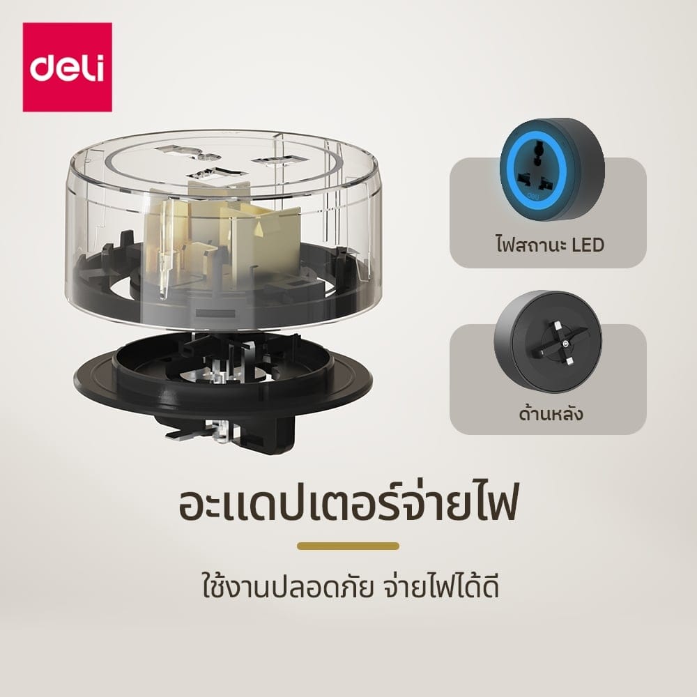 อแดปเตอร์ DELI ET889-BK-02 2500W 10A สีดำ 2ชิ้น_7