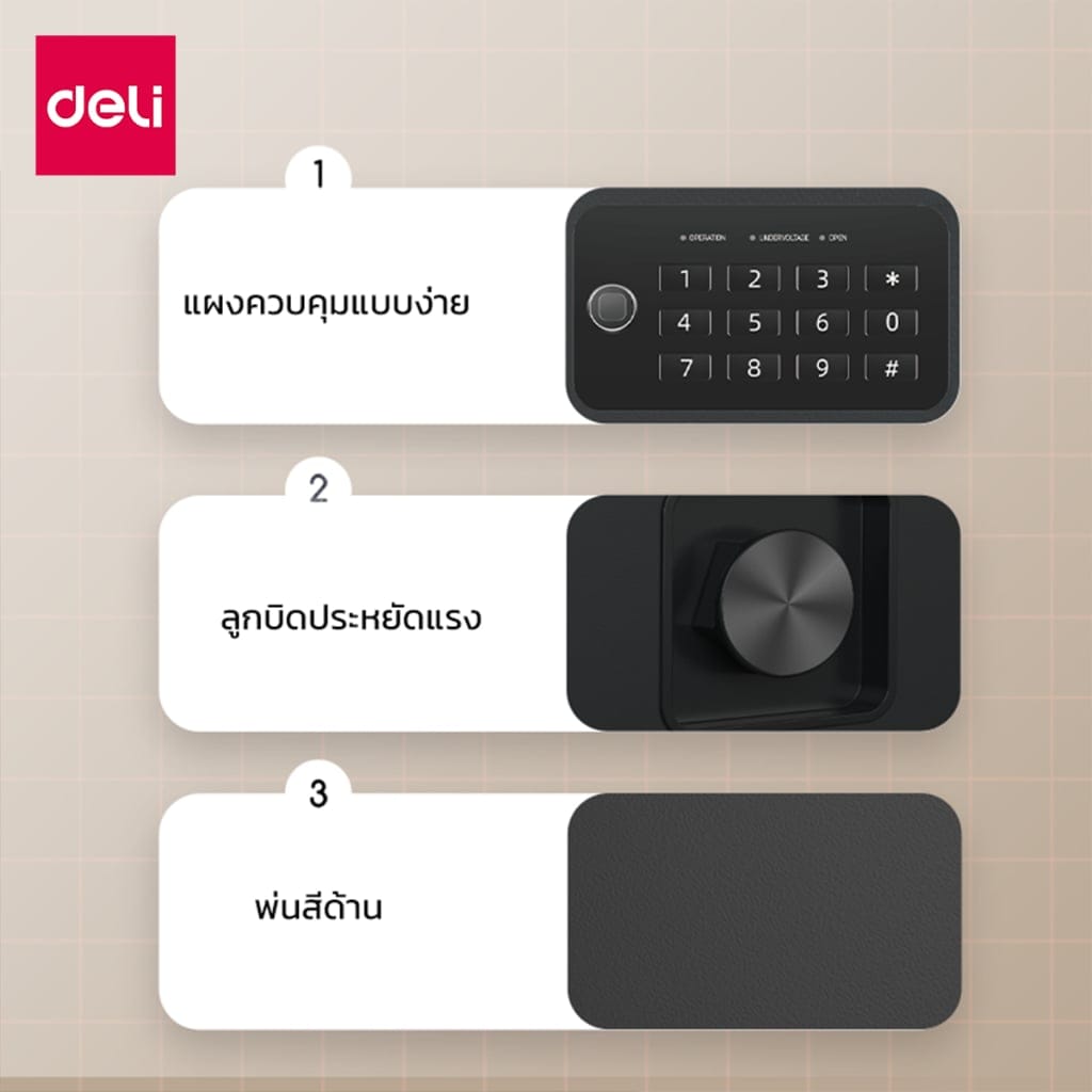 ตู้เซฟนิรภัย 10กก. DELI ET533-BK-01 ปลดล็อคด้วยรหัส 33X33X36ซม. สีดำ_6