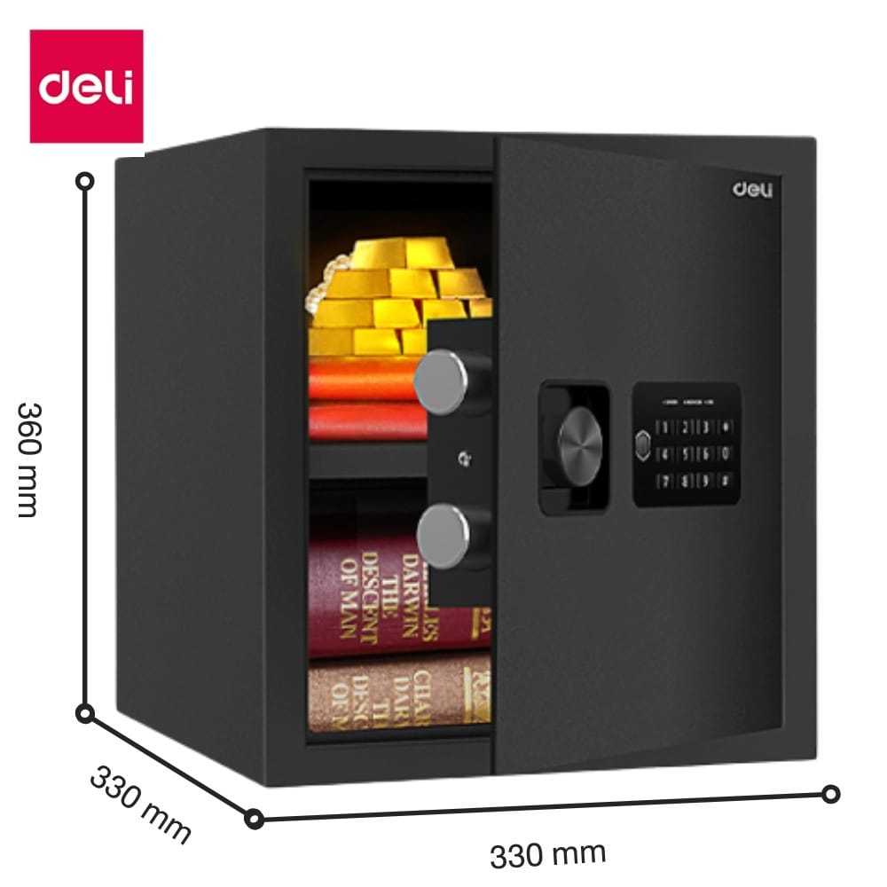 ตู้เซฟนิรภัย 10กก. DELI ET533-BK-01 ปลดล็อคด้วยรหัส 33X33X36ซม. สีดำ_7