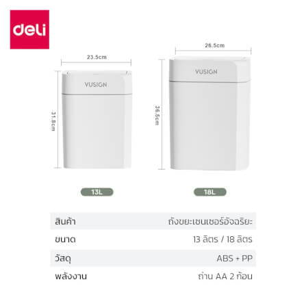 ถังขยะอัจฉริยะ VUSIGN VS1417-WH-01 18ลิตร สีขาว_9