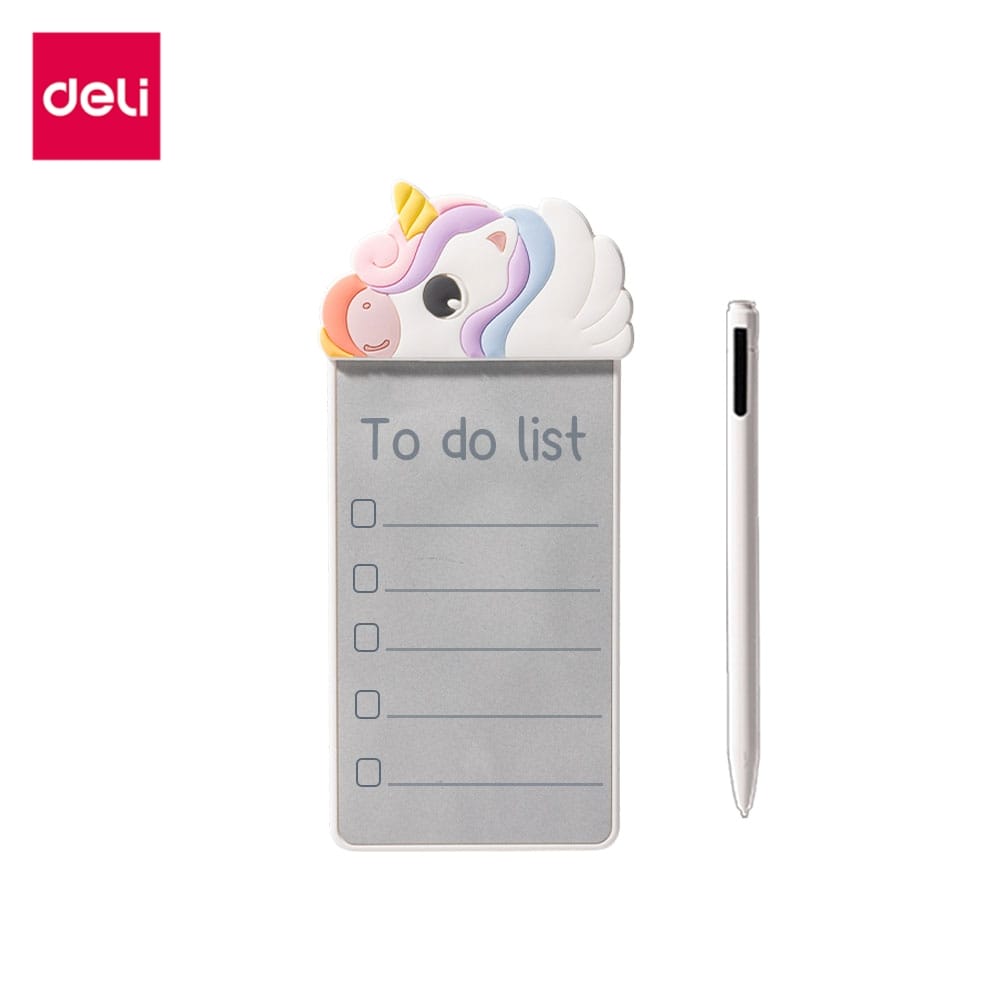 กระดานไวท์บอร์ดพกพาแบบแม่เหล็ก DELI MQ165-WH-01 พร้อมปากกา ขนาด 7X16 ซม. ลายยูนิคอร์น_0