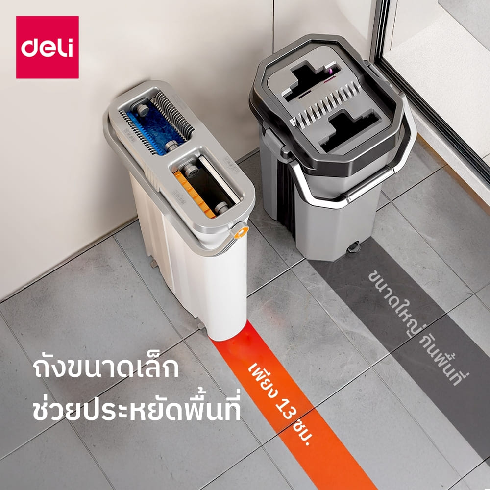 ชุดถังปั่นพร้อมไม้ม็อบ 4 IN 1 DELI VS1401-GR-01 พร้อมช่องใส่น้ำยา สีเทา_2