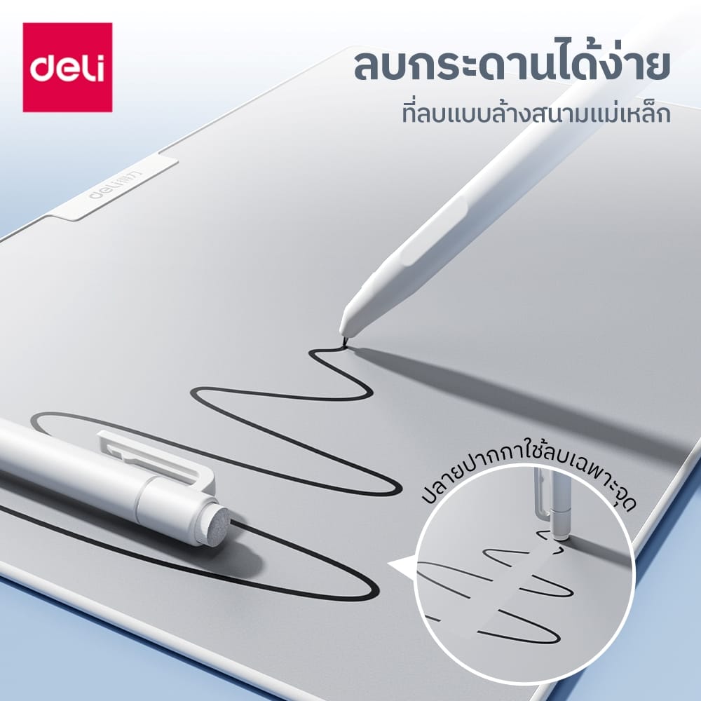 กระดานไวท์บอร์ดพกพาแบบแม่เหล็ก DELI MQ161-WH-01 พร้อมปากกา ขนาด 15X20 ซม. สีขาว_2
