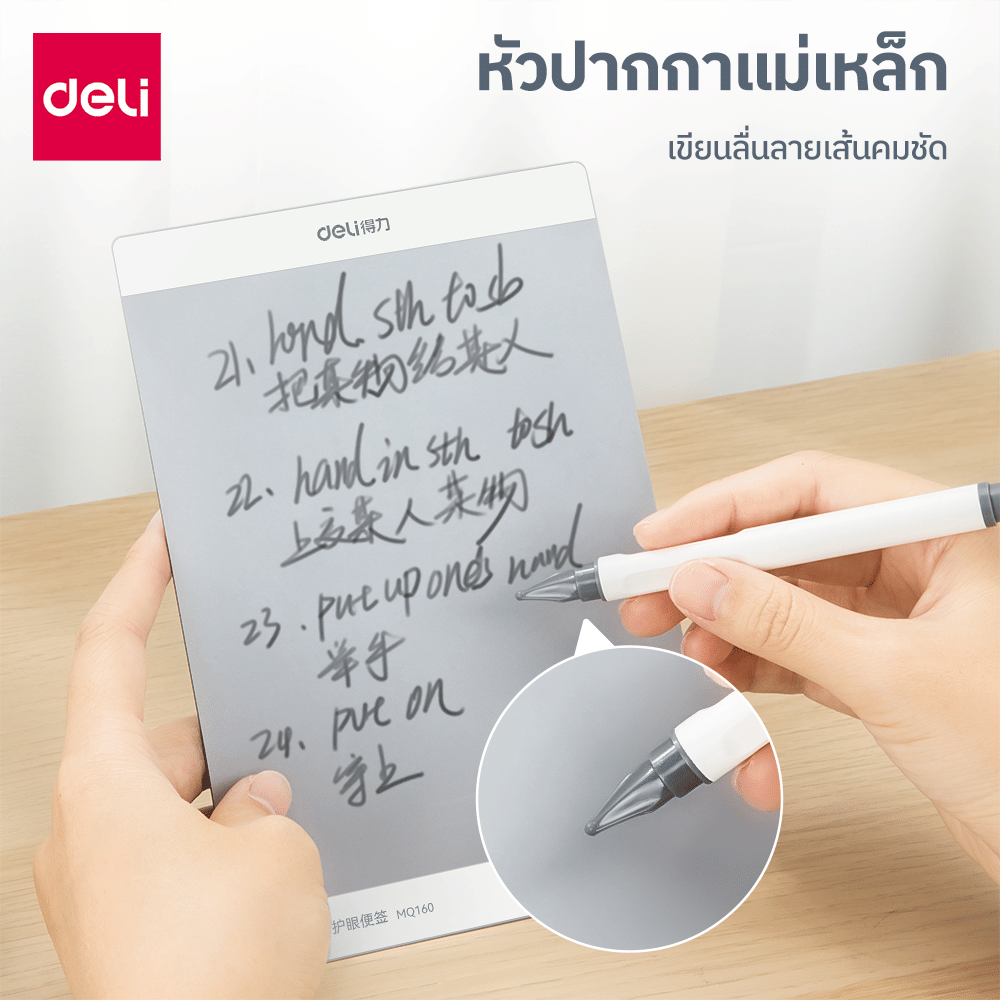 ชุดกระดานไวท์บอร์ดพกพาแบบแม่เหล็ก DELI รุ่น MQ160-WH-01 พร้อมปากกาและแปรงลบ ขนาด 12.3 X 17.5 ซม. 2 แผ่น สีขาว_4