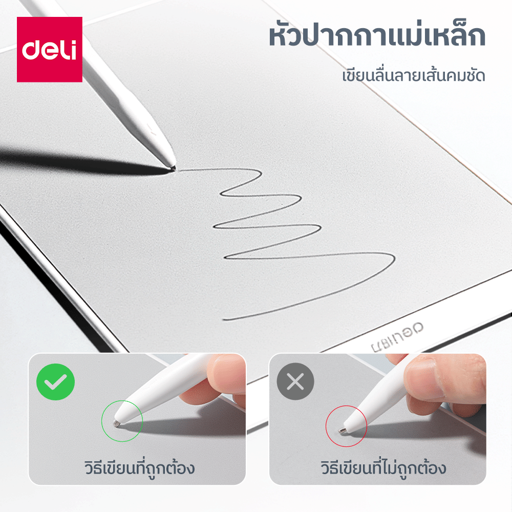 กระดานไวท์บอร์ดพกพาแบบแม่เหล็ก DELI รุ่น MQ168-WH-01 พร้อมปากกา ขนาด 12.8 X 19 ซม. สีขาว_4