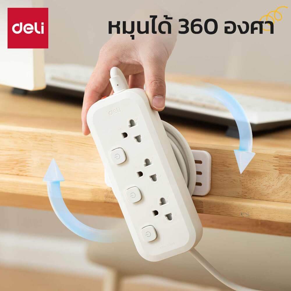 ที่เก็บสายปลั๊กไฟ ที่แขวนปลั๊กไฟติดพนัง DELI VS6206-WH-01 สีขาว