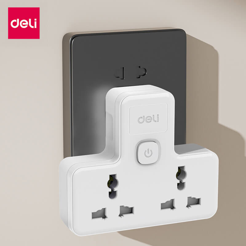 ปลั๊กไฟอแดปเตอร์ กำลังไฟ 10A 2500W DELI ET714-WH-01 สีขาว