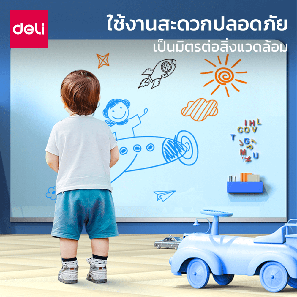 กระดานกระจก ไวท์บอร์ดกระจก DELI MZ101-WH-01 ขนาด 90 X 120 CM _5