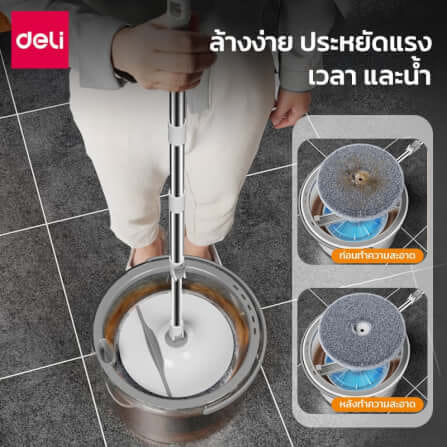 ชุดถังปั่นพร้อมไม้ม็อบ DELI VS1041-GR-01 สีเทา_6