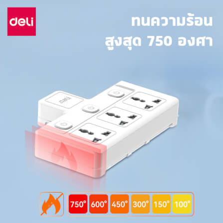 ปลั๊กไฟอแดปเตอร์ กำลังไฟ 10A 2500W DELI ET714-WH-01 สีขาว_6