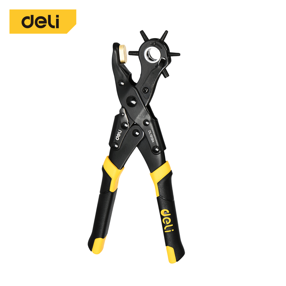 คีมเจาะรูหนัง DELI DL1919A-YL-01 เจาะได้ 6ขนาด สีเหลือง-ดำ