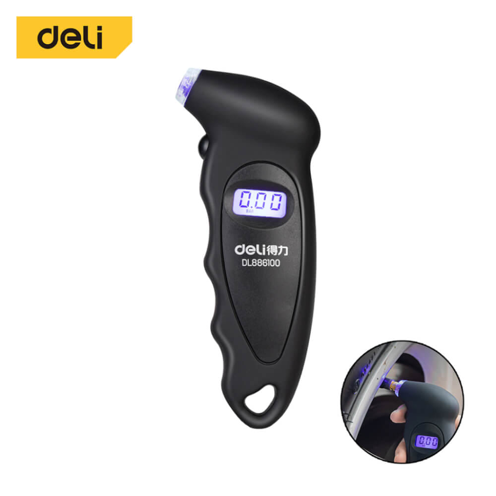 เกจ์วัดแรงดันยางรถ DELI DL886100-BK-01 สีดำ_0