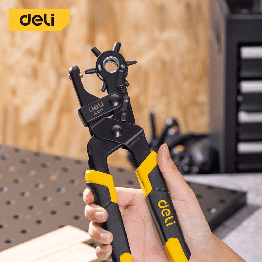 คีมเจาะรูหนัง DELI EDL1919-YL-01 เจาะได้ 6ขนาด สีเหลือง-ดำ_1