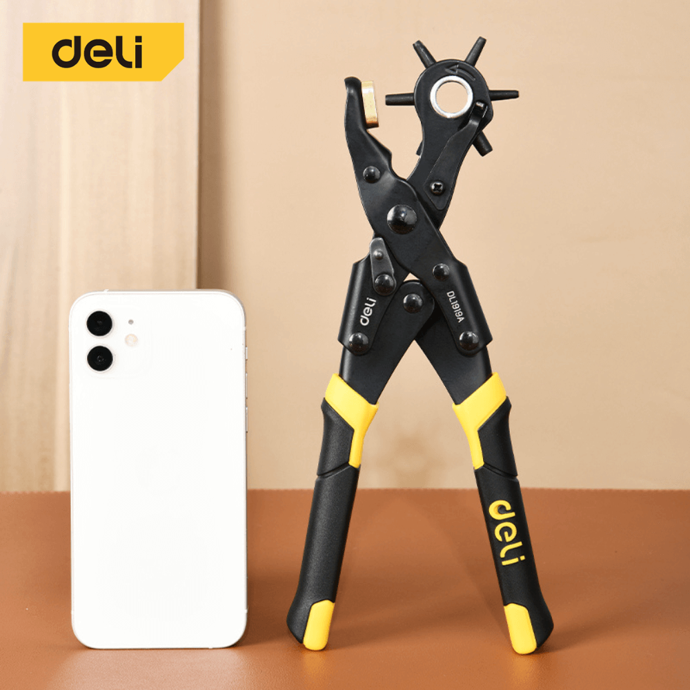 คีมเจาะรูหนัง DELI DL1919A-YL-01 เจาะได้ 6ขนาด สีเหลือง-ดำ_2