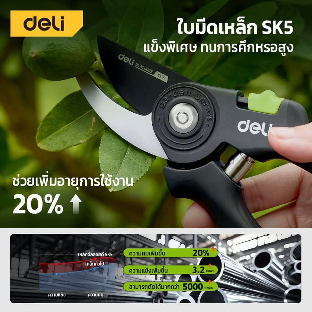 กรรไกรตัดกิ่ง DELI EDL-YL0004-GN-01 8.5 นิ้ว