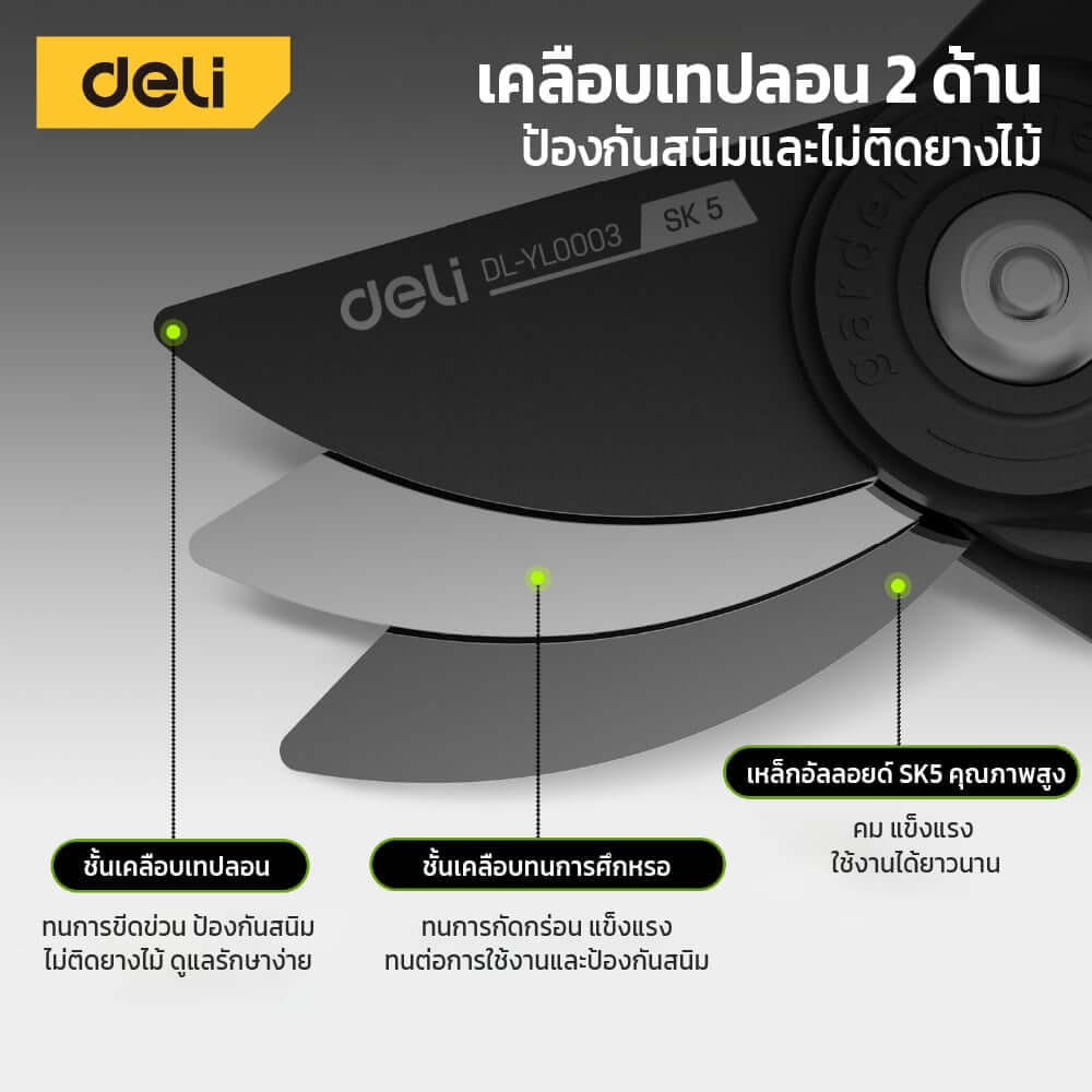กรรไกรตัดกิ่ง DELI EDL-YL0004-GN-01 8.5 นิ้ว