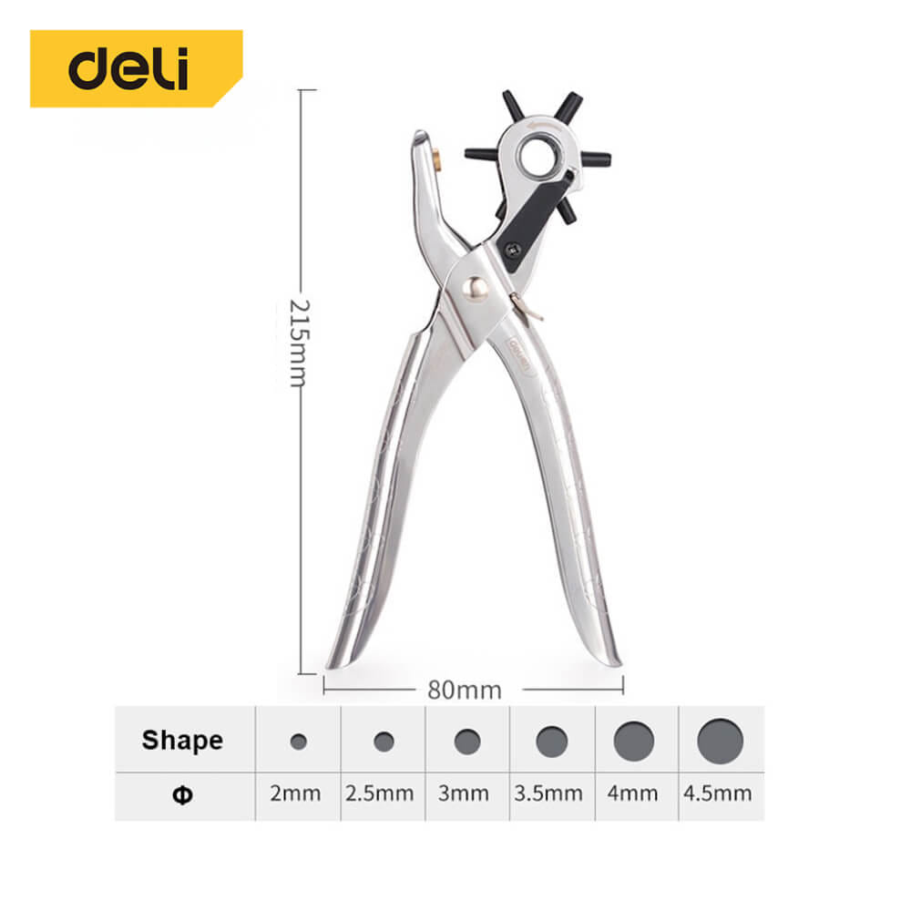 คีมเจาะรูหนัง DELI EDL1919C-SL-01 เจาะได้ 6ขนาด สีเงิน_5
